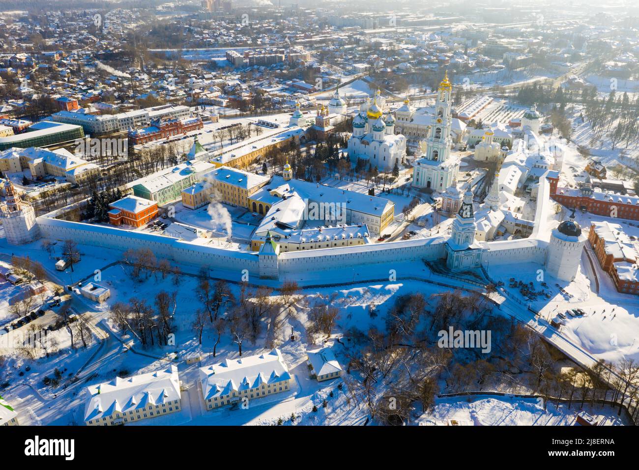 Vue aérienne de la Trinité Saint-Sergius Lavra à Sergiev Posad en hiver, Russie Banque D'Images
