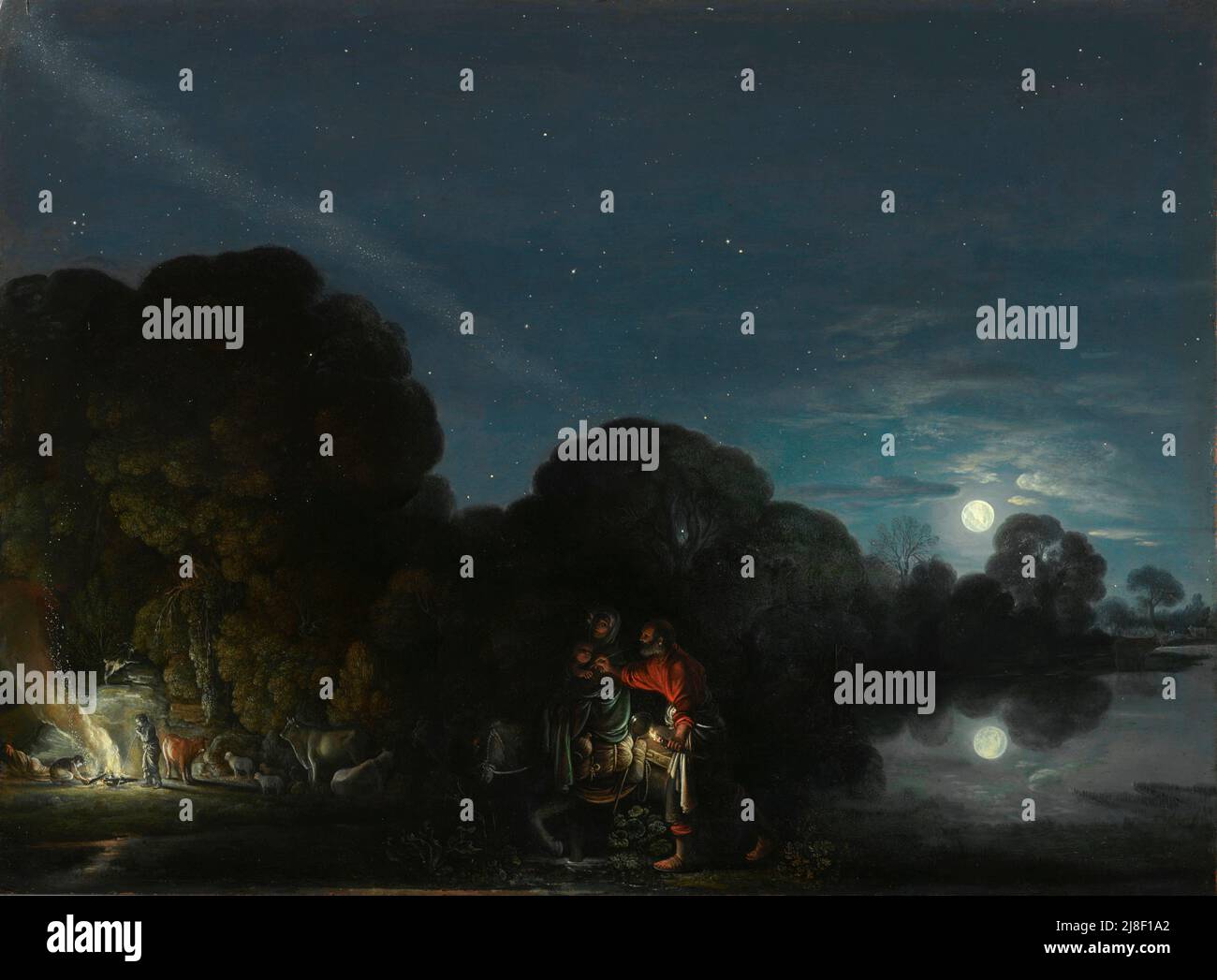 Le vol en Égypte a peint Adam Elsheimer comme une scène nocturne Banque D'Images