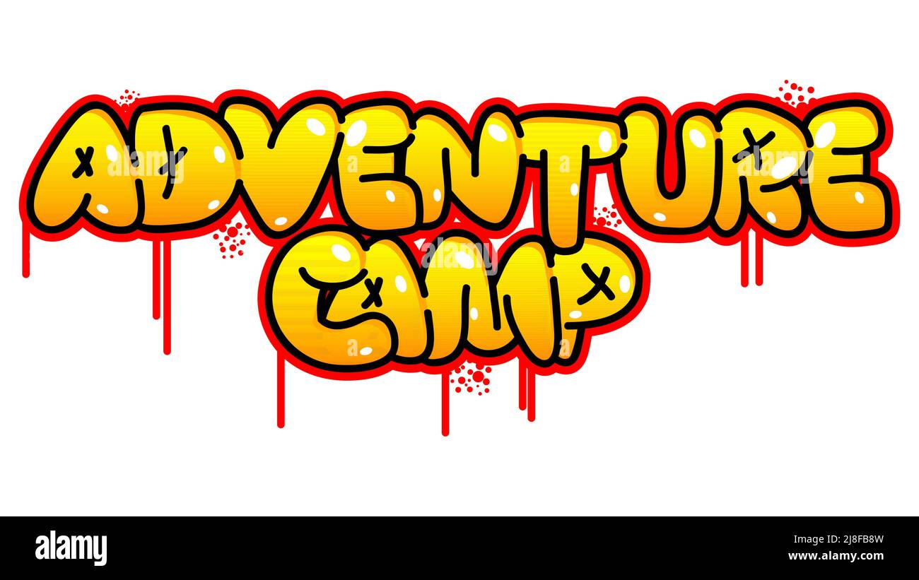 Camp d'aventure. Balise Graffiti. Décoration moderne abstraite d'art de rue réalisée dans le style de peinture urbain. Illustration de Vecteur