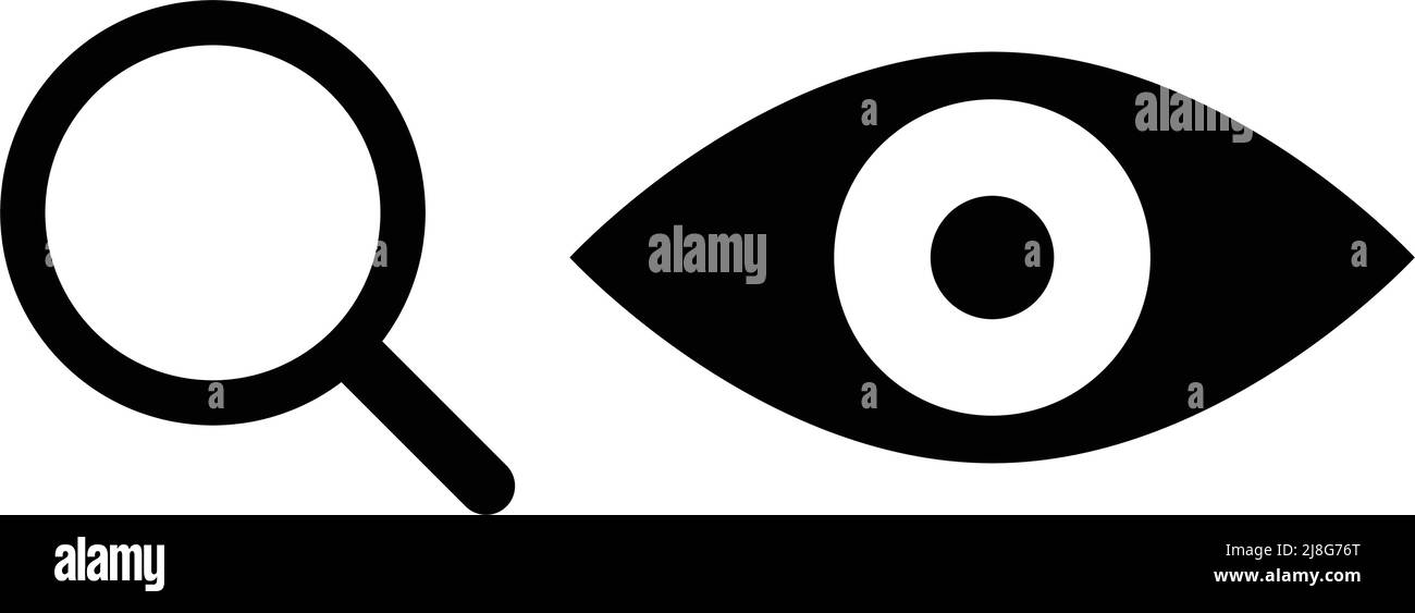 Ensemble d'icônes de silhouette de loupe et d'yeux. Vecteur modifiable. Illustration de Vecteur