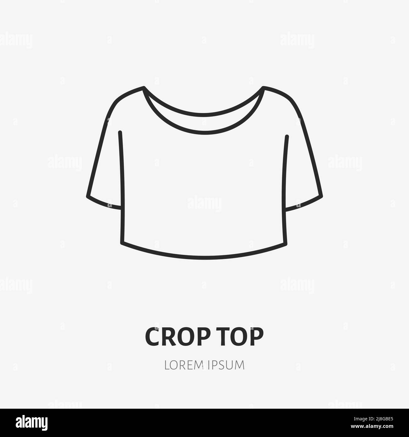 Icône de la ligne d'encroche supérieure. Illustration vectorielle fine des vêtements de sport. Signe linéaire de couleur noire pour t-shirt femme Illustration de Vecteur