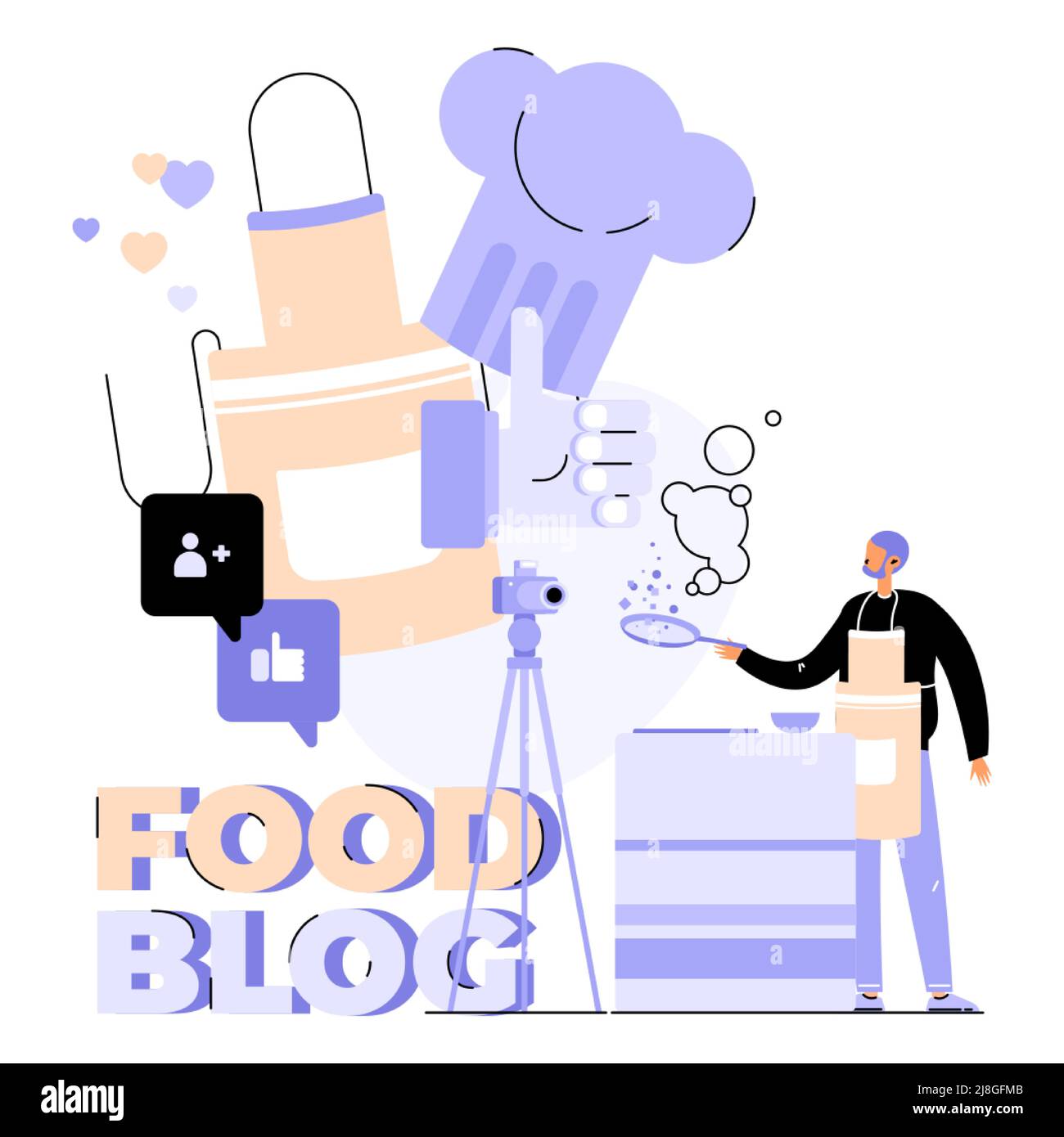 Chef cuisinant des aliments créant vidéo vecteur de recette Illustration de Vecteur