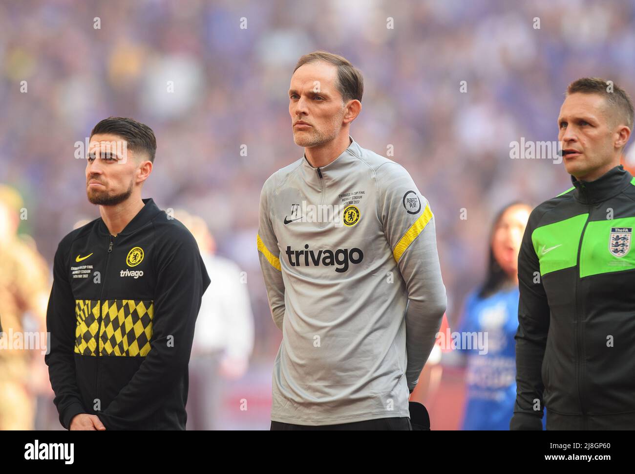 14 Mai 2022 - Chelsea / Liverpool - Emirates FA Cup final - Wembley Stadium Chelsea Manager Thomas Tuchel et Jorginho pendant l'hymne national à Wembley Picture Credit : © Mark pain / Alay Live News Banque D'Images