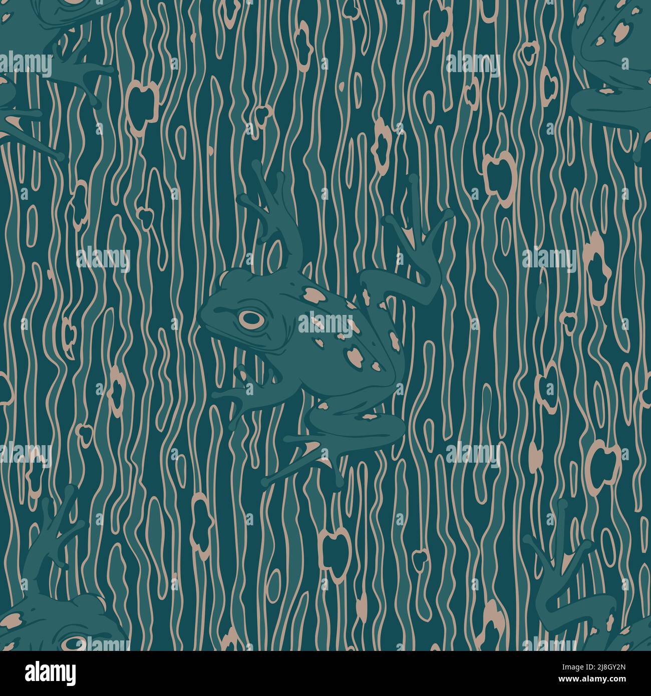 Motif vectoriel sans couture avec grenouille sur fond bleu texturé. Papier peint animal simple. Textile de mode camouflage décoratif. Illustration de Vecteur