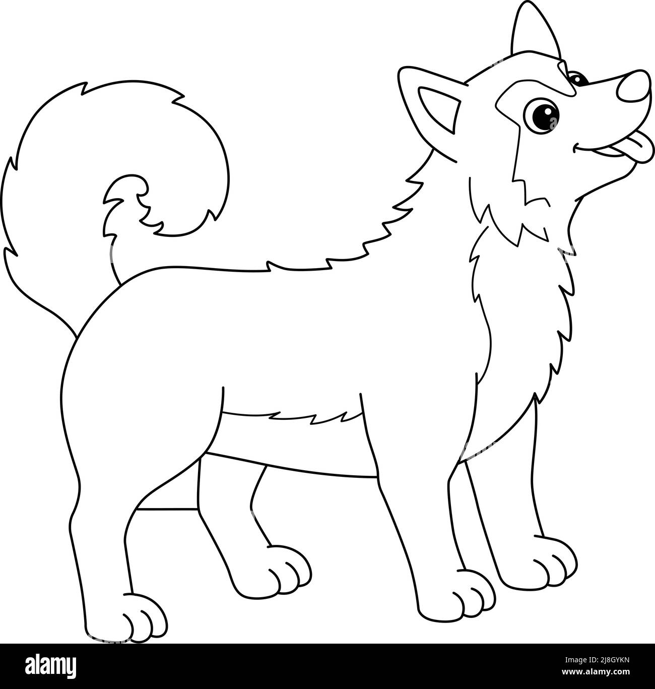 Page de coloriage de chien Husky Siberian isolée pour enfants Illustration de Vecteur