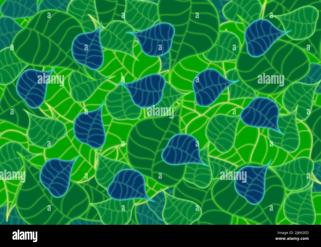 arrière-plan, arrière-plan vectoriel de feuilles et de veines stylisées en vert et en bleu Banque D'Images