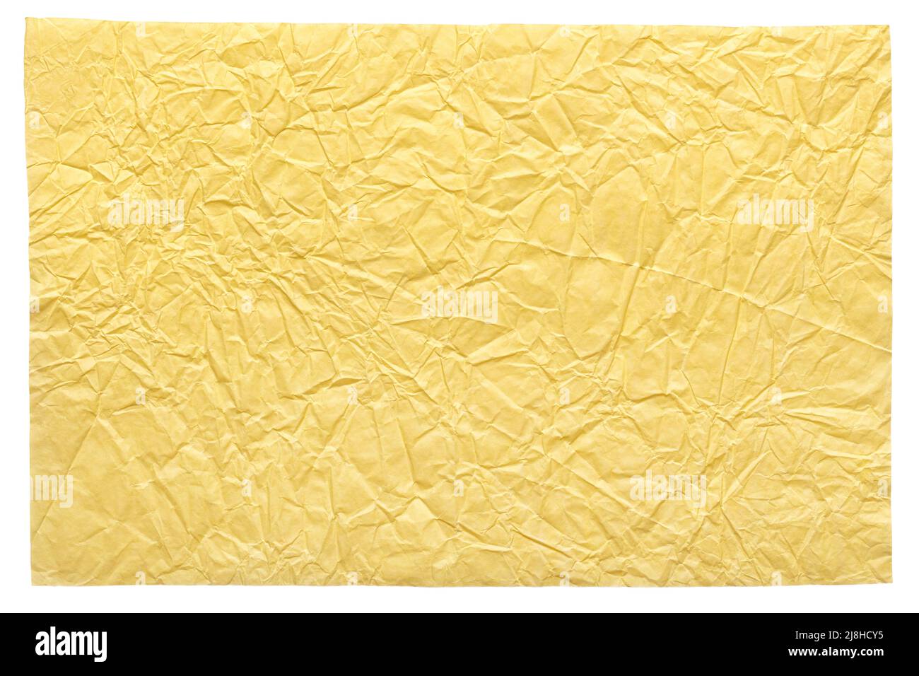 Feuille de papier froissé isolée d'excellente couleur jaune clair. Banque D'Images