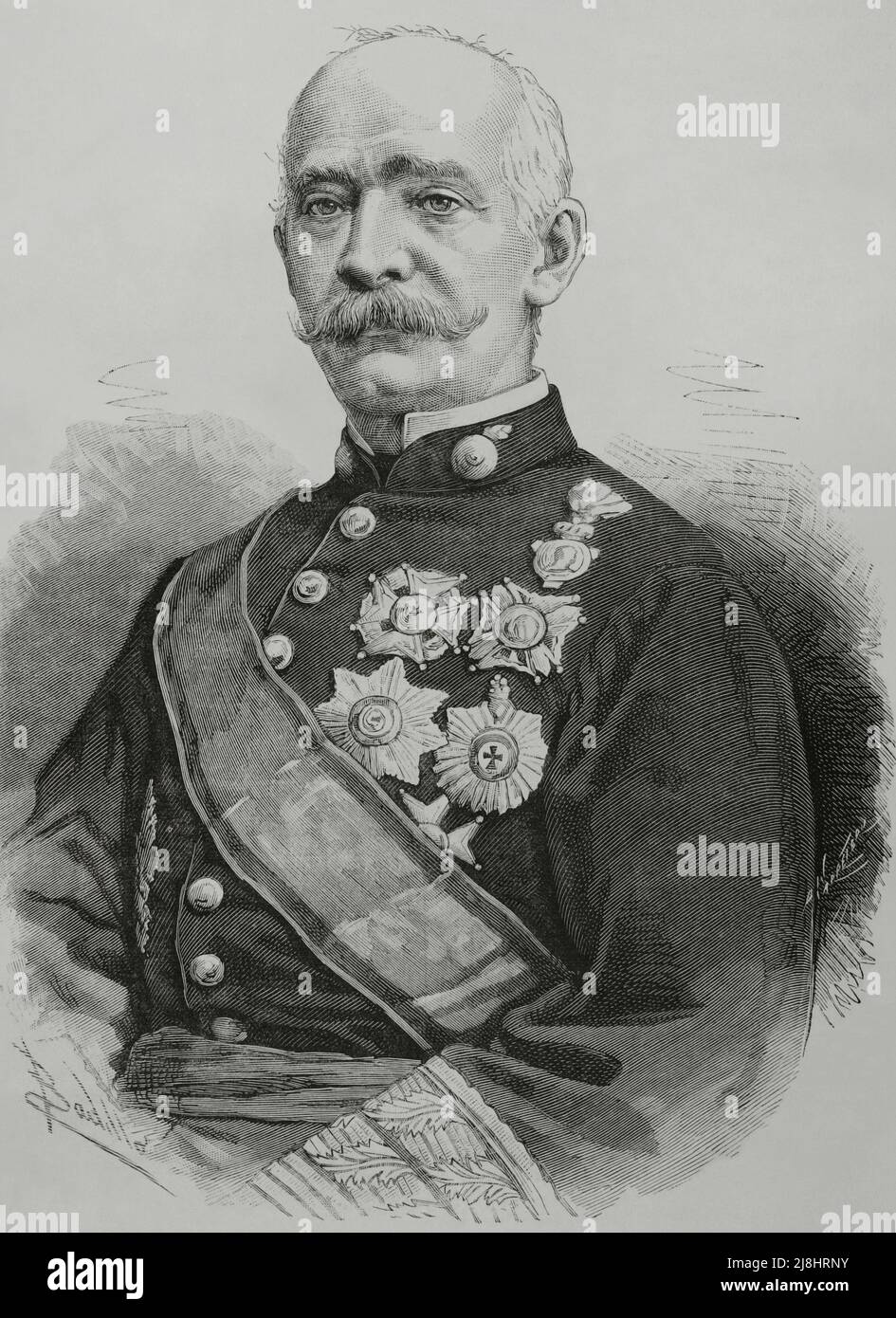 Antonio Ros de Olano (1808-1886). Écrivain, politicien et militaire espagnol. Gravure par Carretero, 1882. Banque D'Images