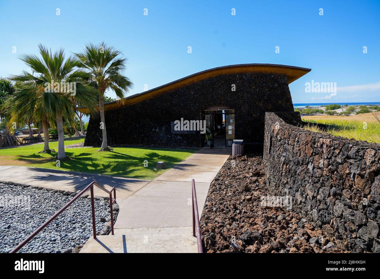 Centre d'accueil du lieu historique national de pu'ukohola Heiau sur la grande île de Hawai'i dans l'océan Pacifique Banque D'Images