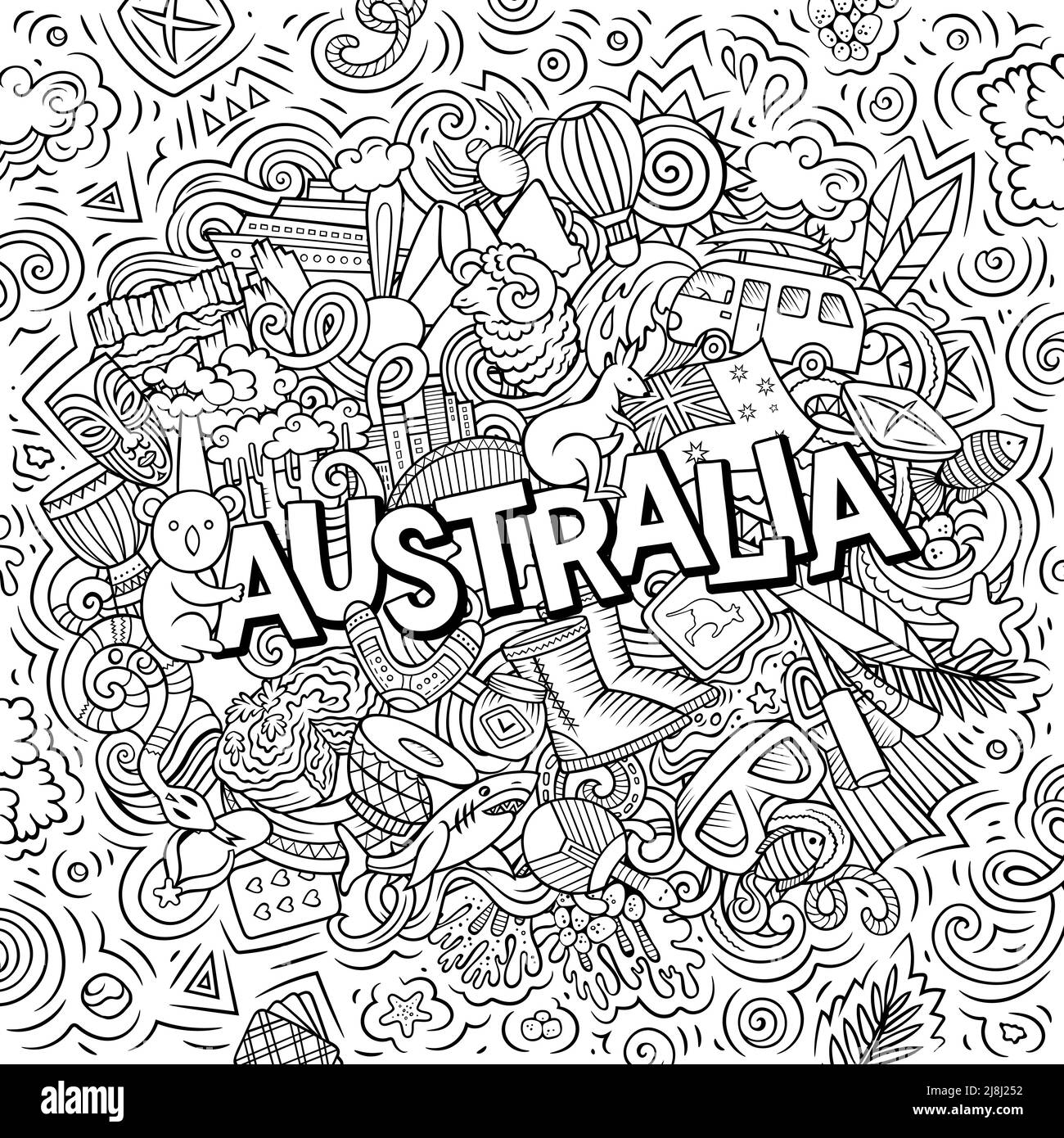 Illustration d'un dessin animé à la main de l'Australie.Design local amusant. Illustration de Vecteur