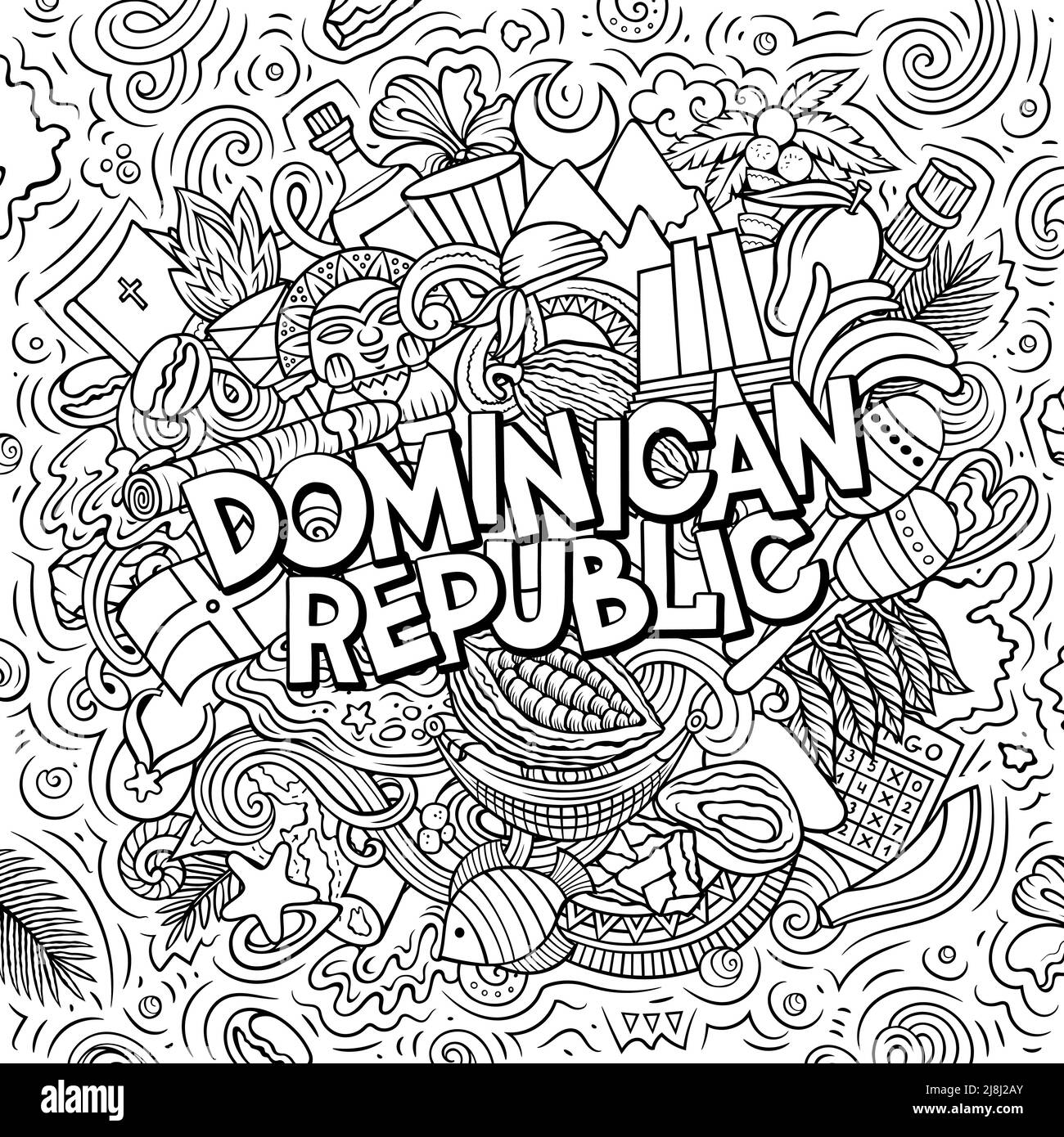 République dominicaine dessin main dessin dessin dessin dessin animé Doodle illustration.Design local amusant. Illustration de Vecteur
