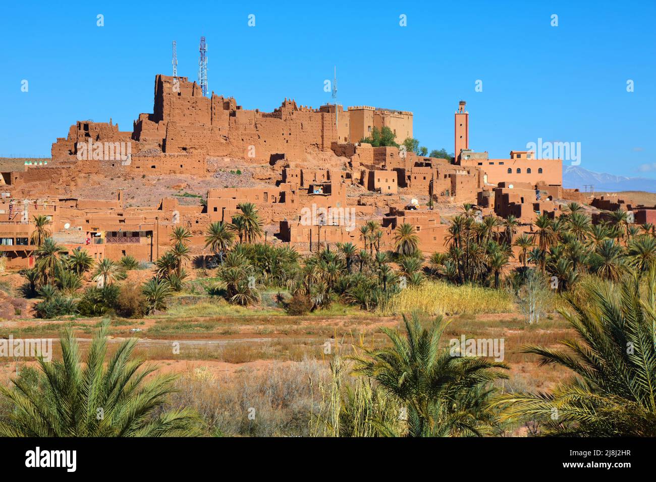 Kasbah Tifoultoute. Résidence fortifiée près de Ouarzazate, Maroc en brique de boue. Oasis au Maroc. Banque D'Images