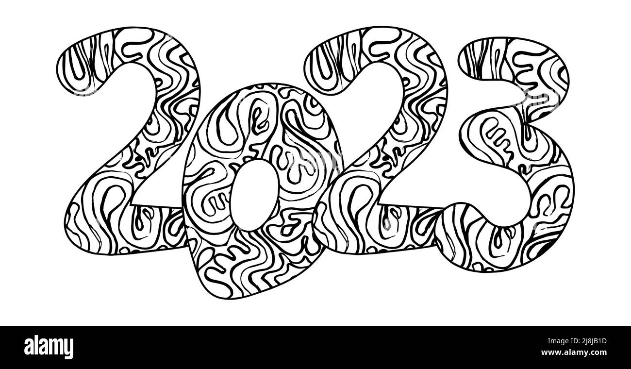 Nouvelle année 2023 Zentangle doodle date. Symbole des fêtes très orné. Illustration vectorielle plate simple pour les impressions, les dessins et les pages de coloriage. Illustration de Vecteur