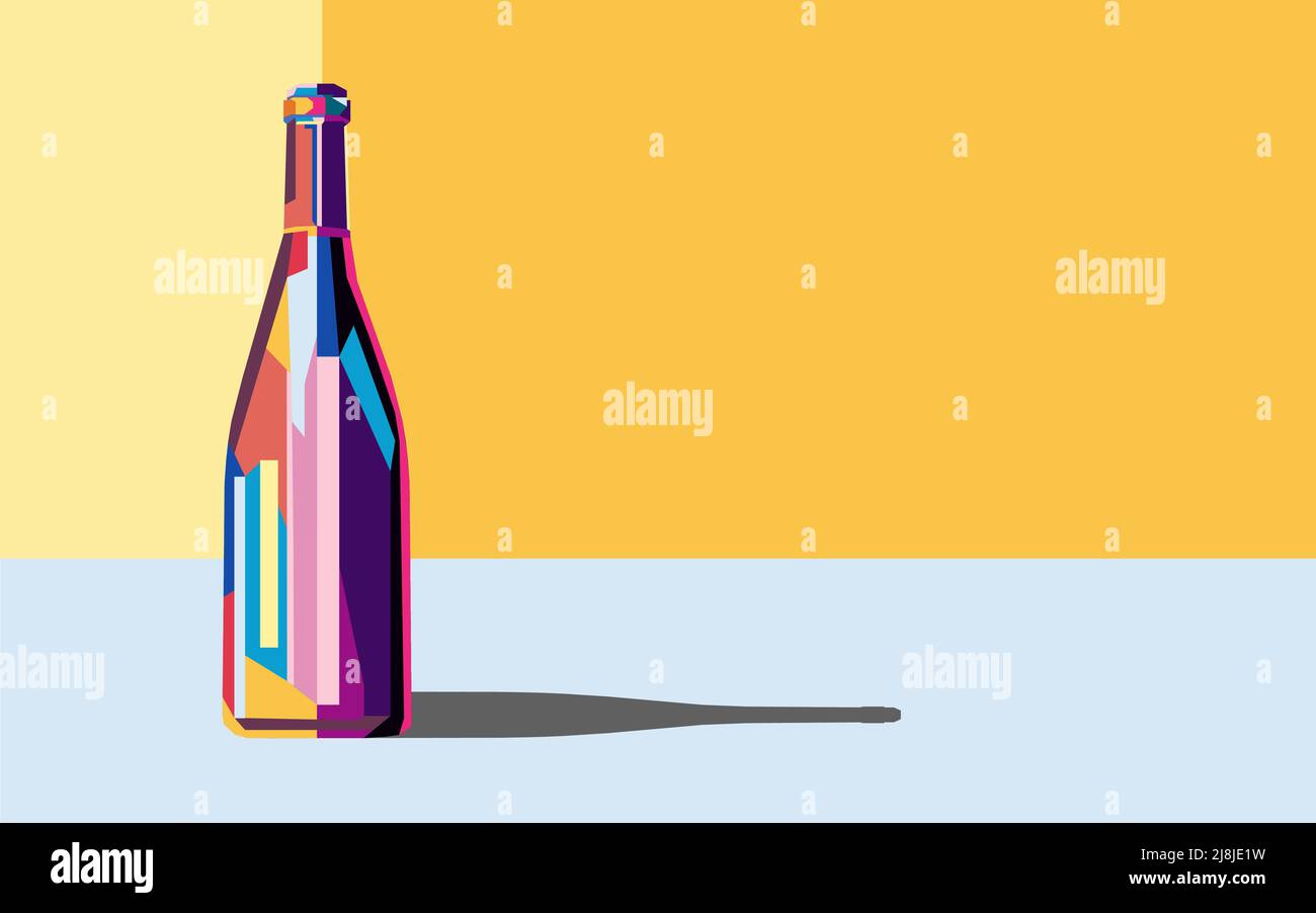 Illustration vectorielle bouteille de vin colorée sur fond jaune Illustration de Vecteur