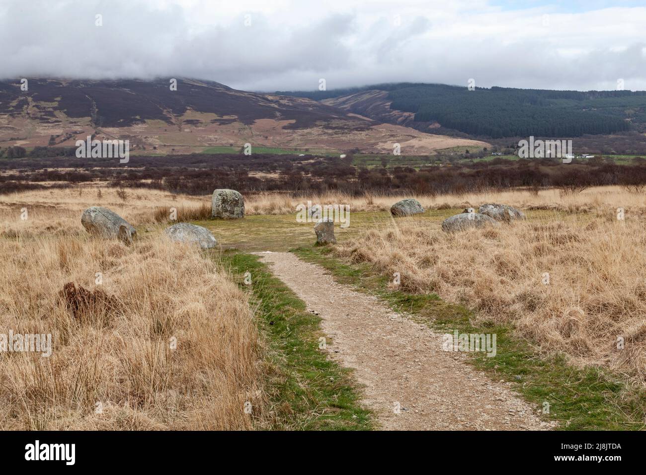 Machrie Moor Stones debout et cercles de pierre, île d'Arran, Écosse - cru à ce jour à la fin du néolithique au début de l'âge de bronze Banque D'Images