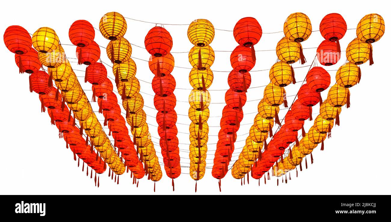 Lanternes du nouvel an chinois pour la célébration sur fond blanc. Banque D'Images