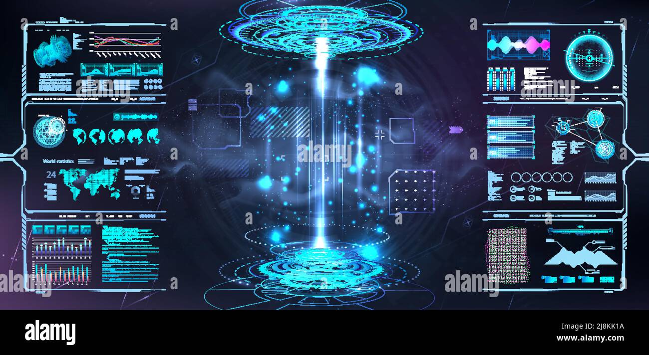 3D Lab avec portail circulaire ou hologramme vierge avec interface HUD pour interface utilisateur, UX, présentation Web Illustration de Vecteur