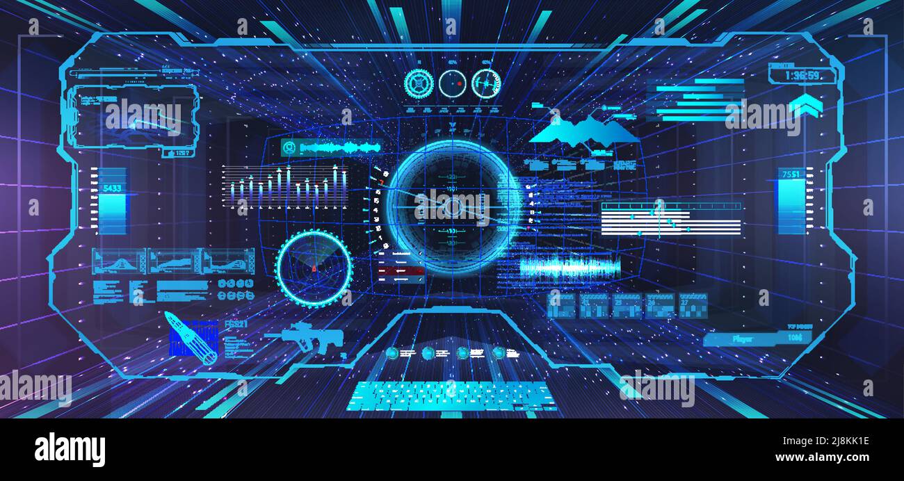 Le cyberespace à travers des lunettes de réalité virtuelle avec interface hud futuriste. Visualisation tête haute Illustration de Vecteur