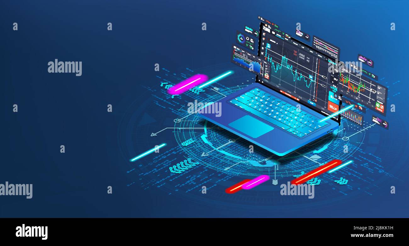 Bannière Web Trading Platform en isométrique Illustration de Vecteur