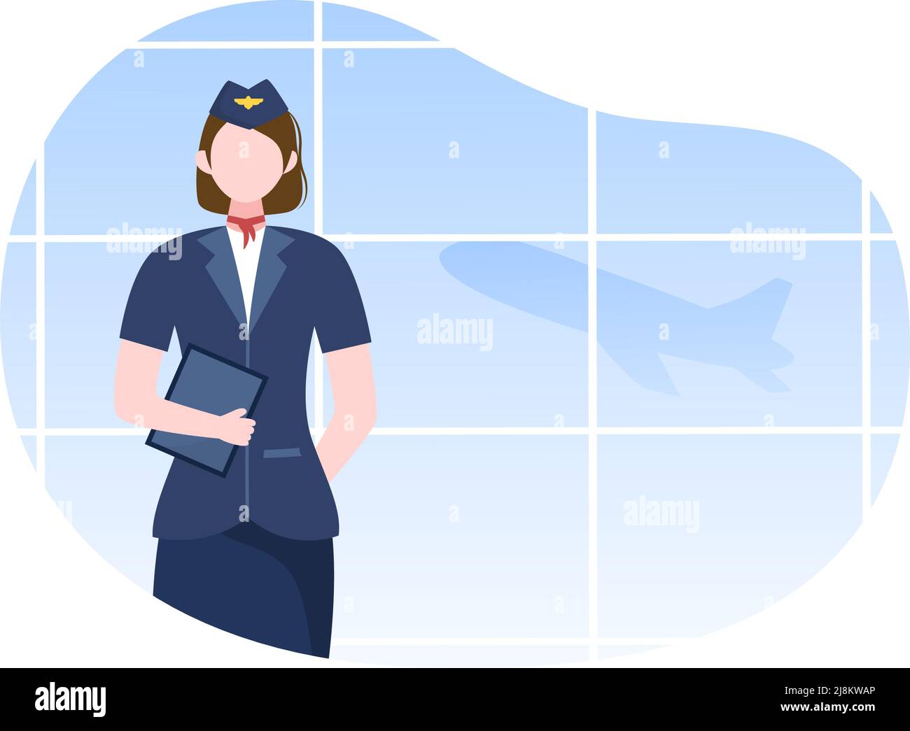 Hôtesse ou hôtesse de l'air avec uniforme bleu et porter un Suitcase à l'aéroport dans Cartoon Vector Illustration Illustration de Vecteur