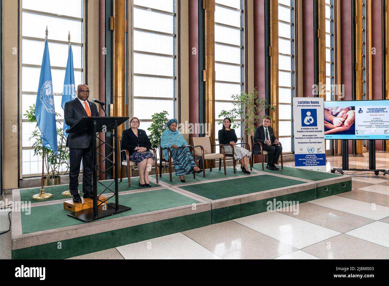 New York, New York, États-Unis. 16th mai 2022. Abdulla Shashid, Président de l'Assemblée générale de 76th, prend la parole lors de la cérémonie d'inauguration des salles de lactation au siège de l'ONU. La salle de lactation était parrainée par des missions permanentes de la Nouvelle-Zélande et d'El Salvador. (Credit image: © Lev Radin/Pacific Press via ZUMA Press Wire) Banque D'Images