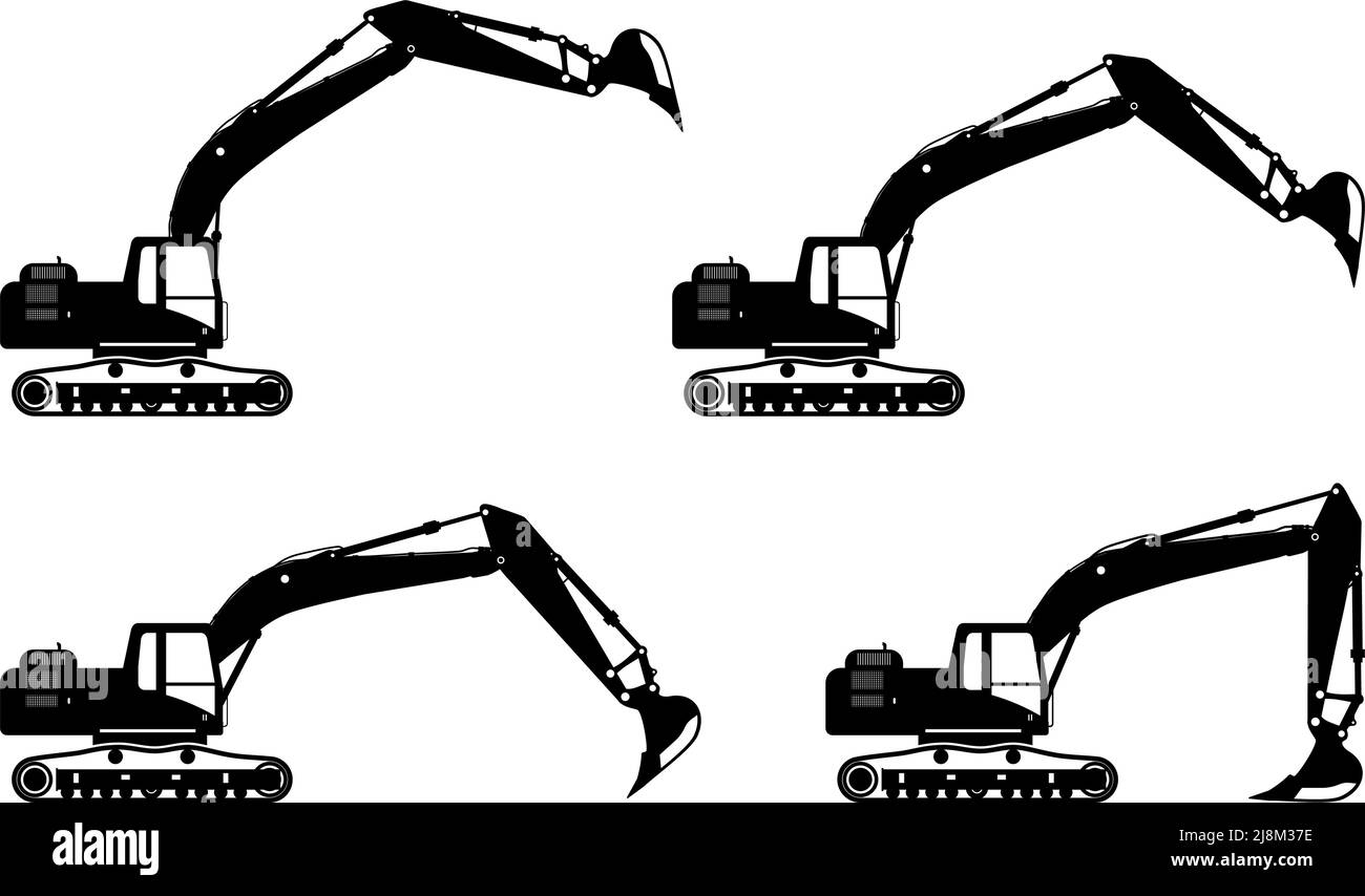 Illustration détaillée des pelles hydrauliques, de l'équipement lourd et des machines Illustration de Vecteur