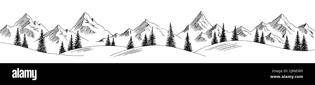 Mountain Hill graphique noir blanc long paysage dessin vecteur d'illustration Illustration de Vecteur