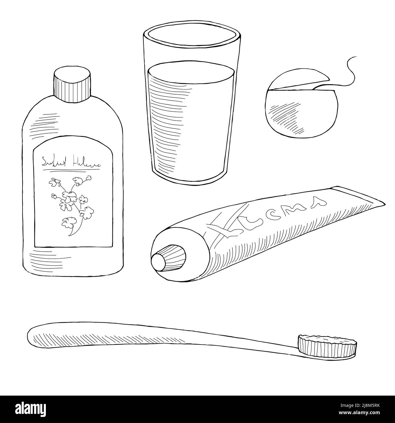 Ensemble de brosses à dents graphique noir blanc esquisse illustration vectorielle isolée Illustration de Vecteur