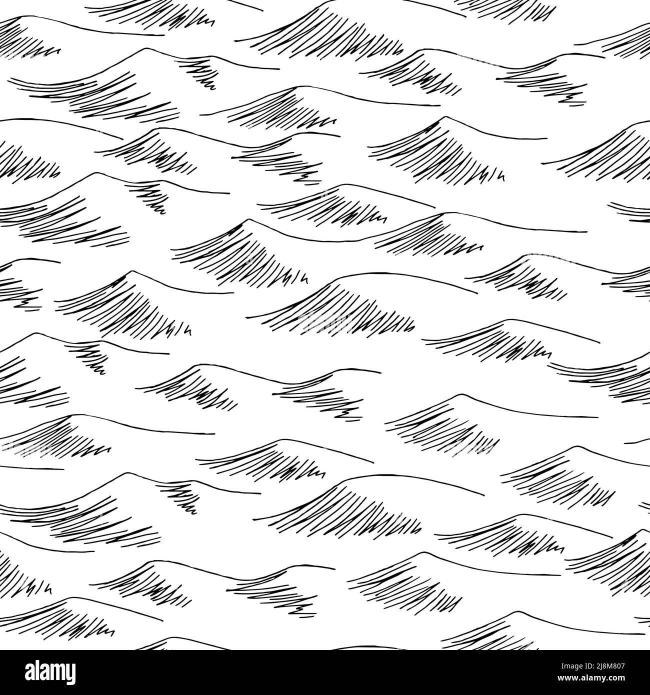 Motif vague de mer sans couture graphique surf noir blanc fond esquisse illustration vecteur Illustration de Vecteur