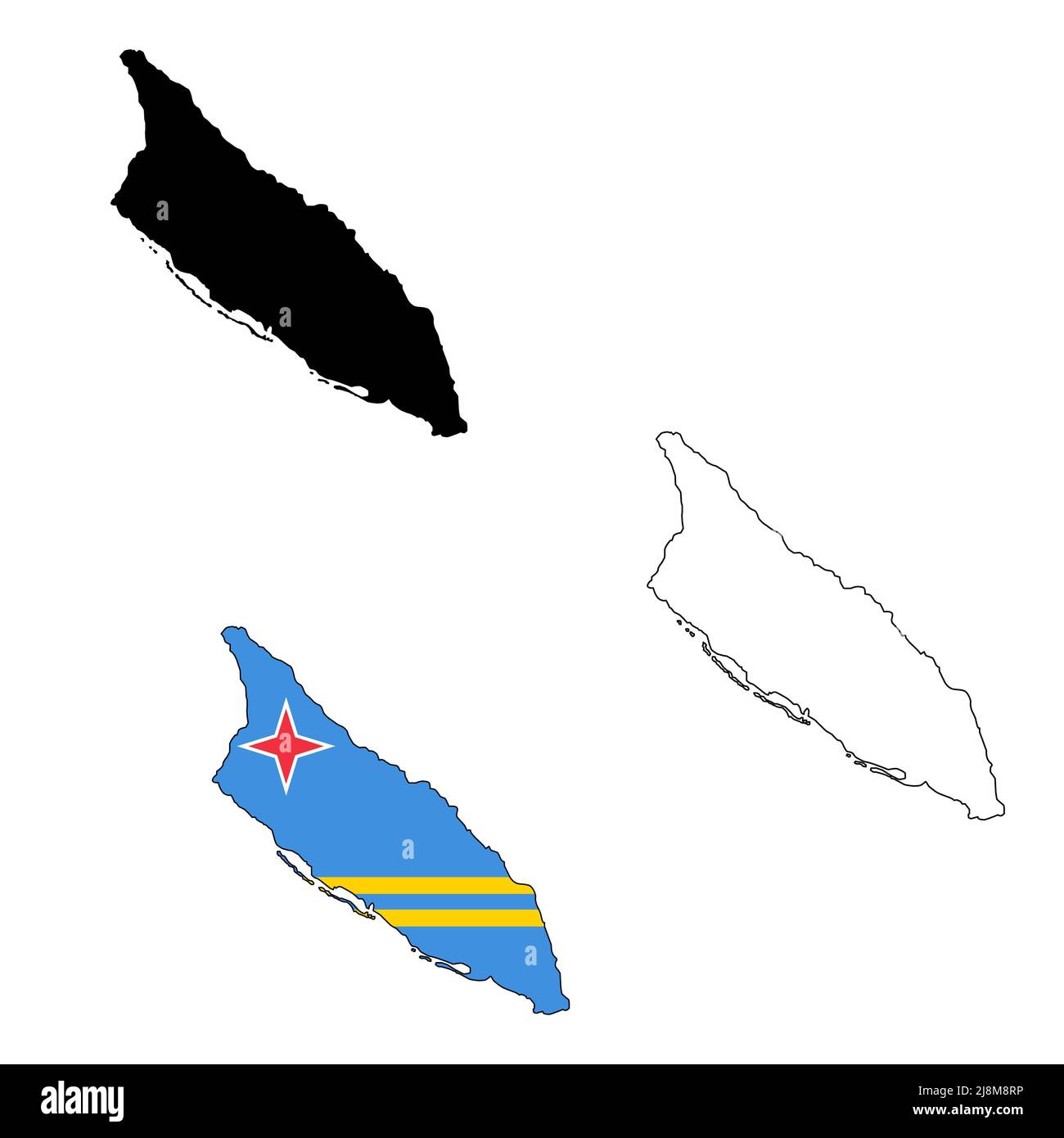 Carte du drapeau Aruba sur fond blanc. Carte de Aruba. Silhouette de carte vectorielle Aruba. style plat. Banque D'Images