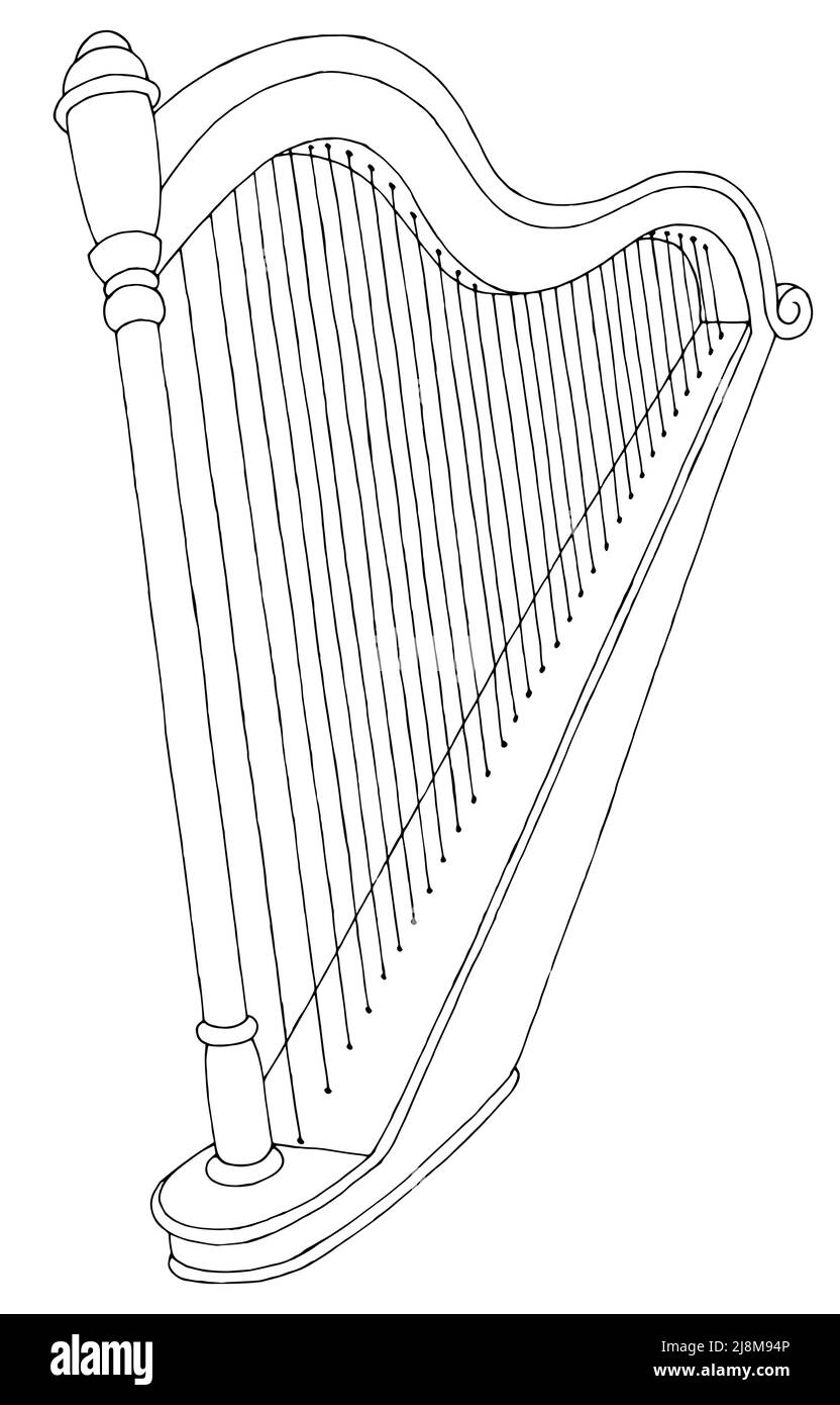 Harpe isolé graphique noir blanc esquisse illustration vecteur Illustration de Vecteur