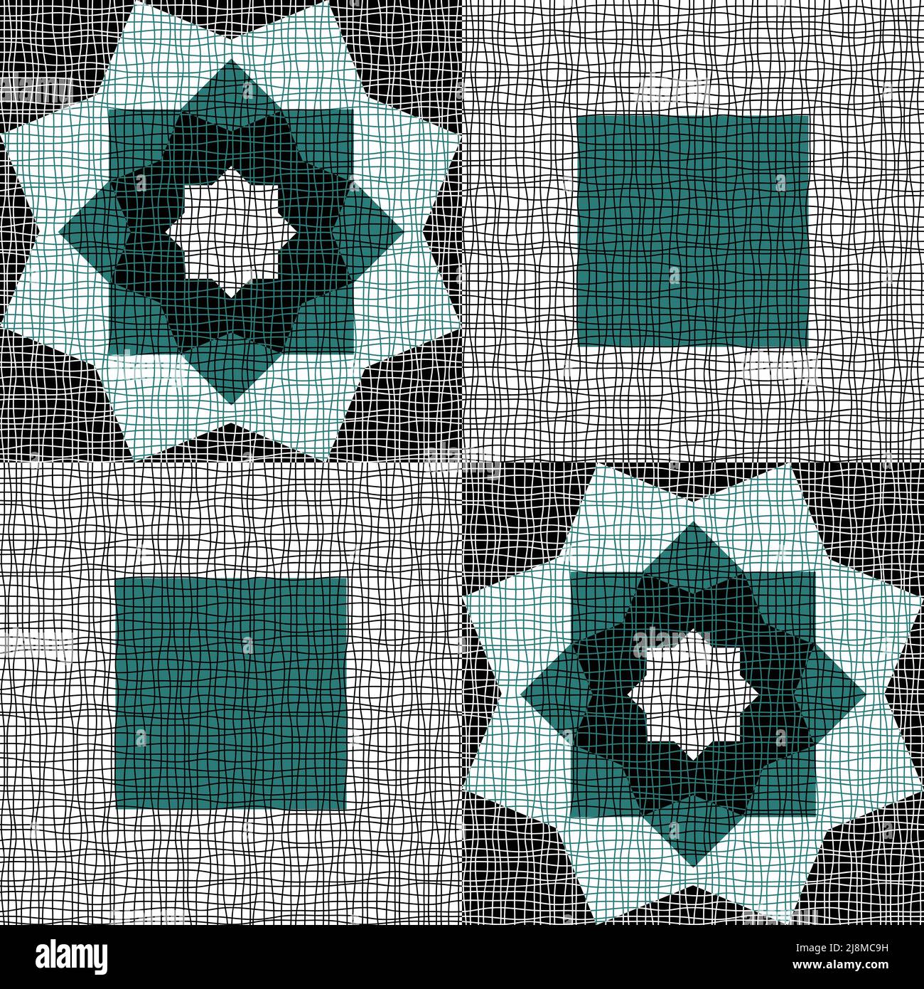 Motif vectoriel sans couture avec texture de fleur carrée sur fond bleu sarcelle. Papier peint à motif fleuri patchwork simple. Illustration de Vecteur