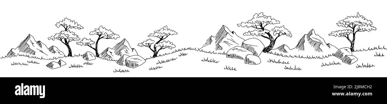 Mountain Hill graphique noir blanc long paysage dessin vecteur d'illustration Illustration de Vecteur