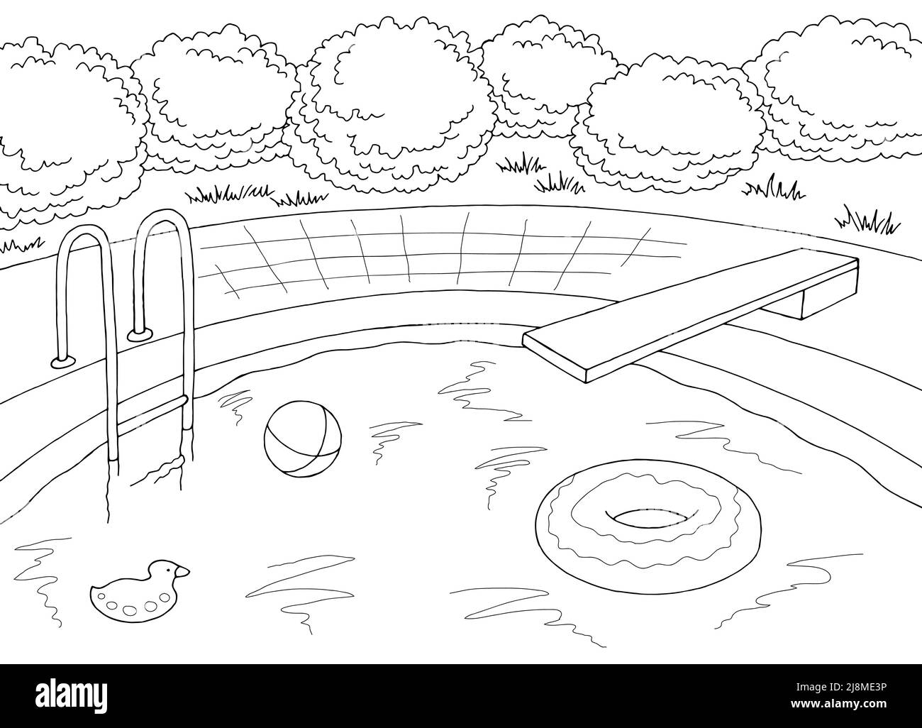 Piscine graphique noir blanc paysage dessin illustration vecteur Illustration de Vecteur