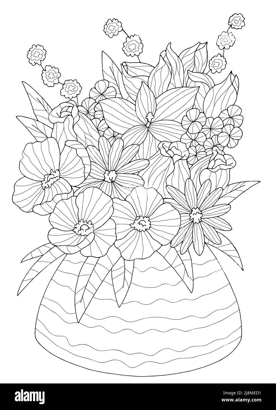 Vase couleur fleur graphique noir blanc isolé bouquet esquisse illustration vecteur Illustration de Vecteur