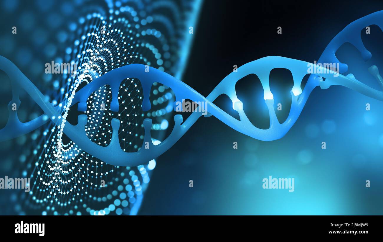 Hélice d'ADN. Technologies innovantes dans l'étude du génome humain. L'intelligence artificielle dans la médecine du futur. 3D illustration ADN Banque D'Images
