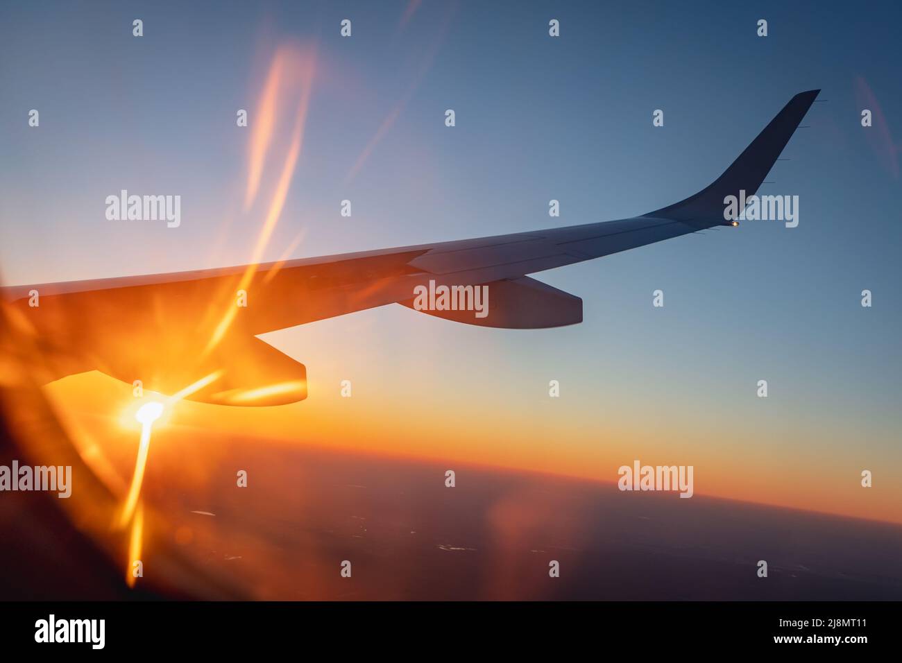 Vue depuis la fenêtre de l'avion en Pologne Banque D'Images