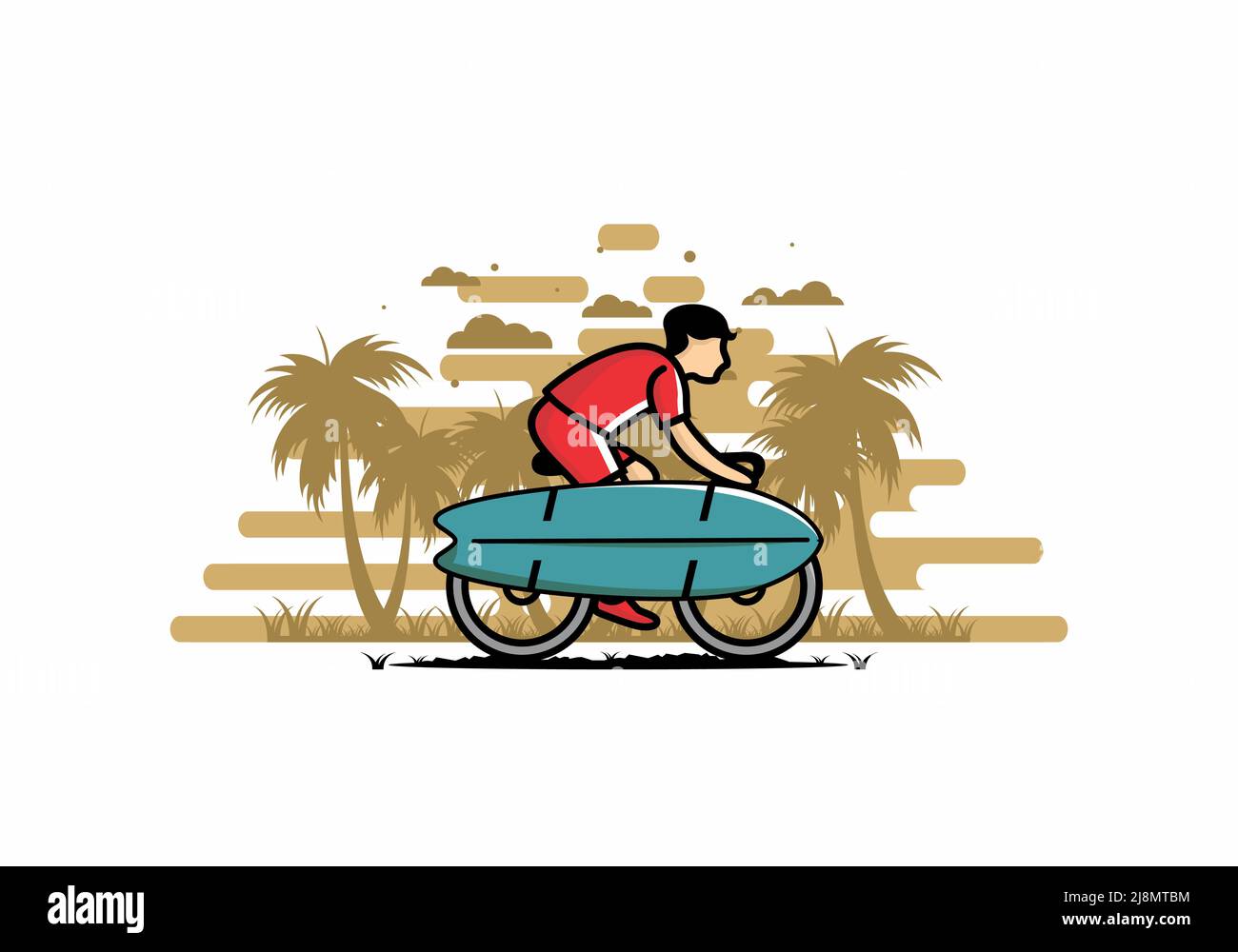 Montez à vélo avec un motif d'illustration de planche à voile Illustration de Vecteur