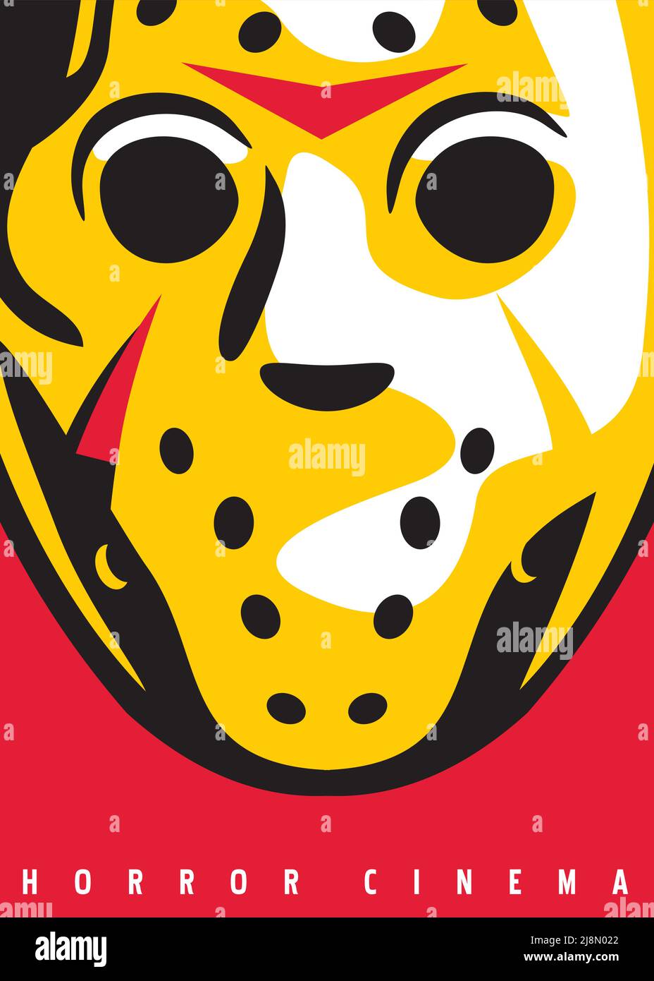Motif de masque d'horreur stylisé. Affiche du festival de cinéma de films d'horreur avec illustration du masque de gardien de but de hockey. Poster artistique vectoriel. Illustration de Vecteur