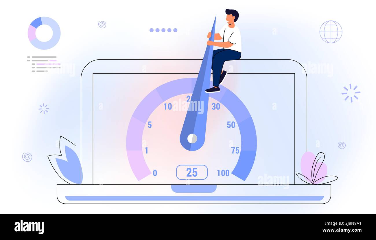 Optimisation du chargement du site Web vitesse de la page et SEO Flat vecteur concept illustration vitesse du site Web temps de chargement optimisation de la page Test de vitesse cadran de mesure Illustration de Vecteur