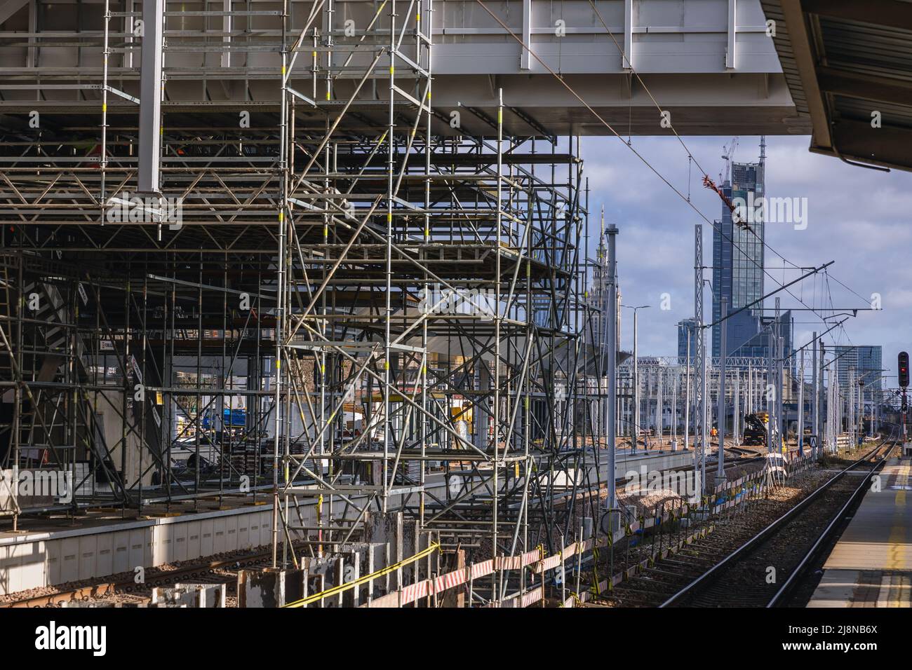 Modernisation sur les plates-formes de la gare ferroviaire de Warszawa Zachodnia - West Railway à Varsovie, capitale de la Pologne Banque D'Images