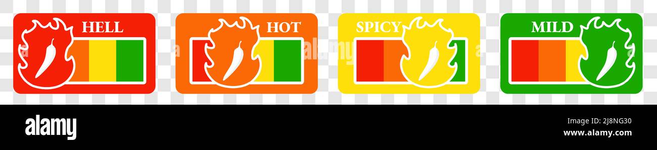 Symboles épicés au piment fort avec une flamme et une note de sauce au poivre ou de nourriture en collation épicée au piment fort ou au chi Illustration de Vecteur