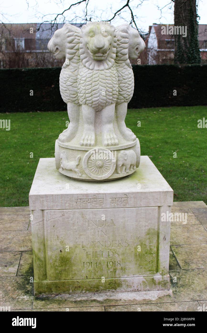 Monument aux soldats indiens morts en Flandre dans la première Guerre mondiale. Banque D'Images