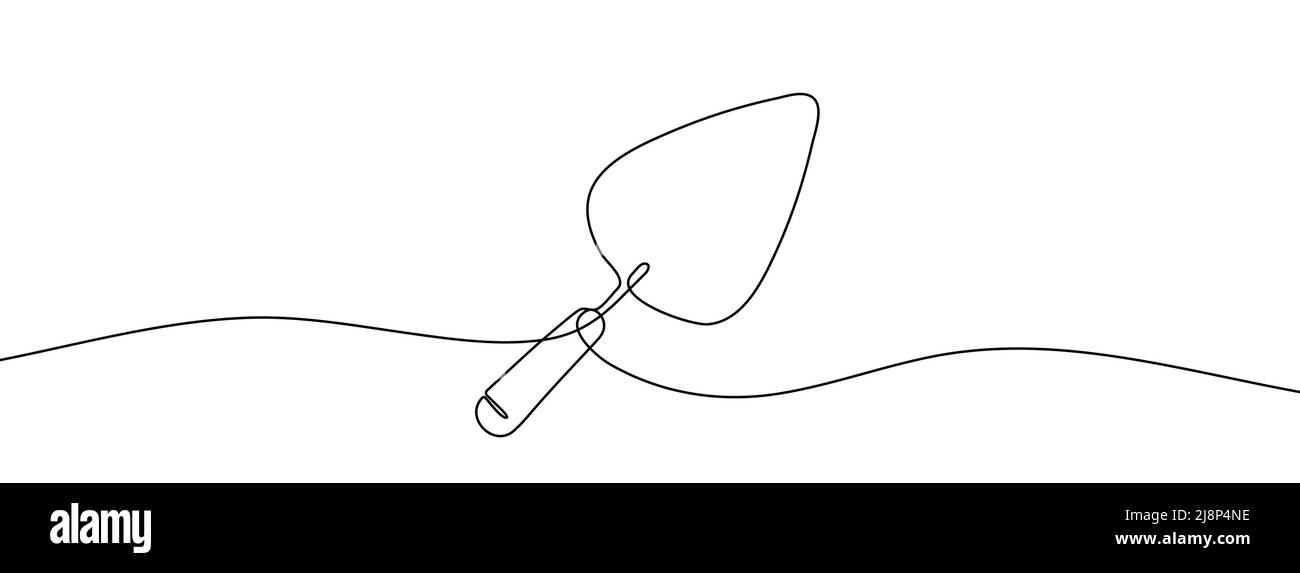 Tracé de ligne continu de la truelle.Icône linéaire de la truelle.Arrière-plan de mise en plan à une ligne.Illustration vectorielle.Icône de ligne continue de truelle. Illustration de Vecteur