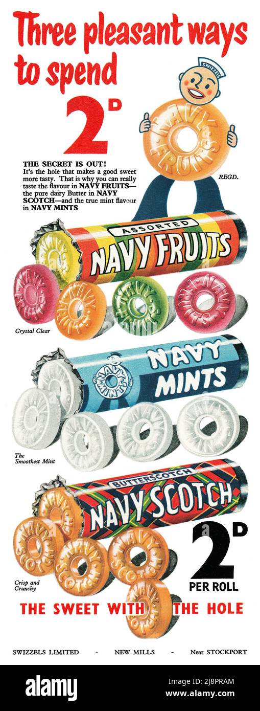 1954 Publicité britannique pour les bonbons de la Marine. Banque D'Images