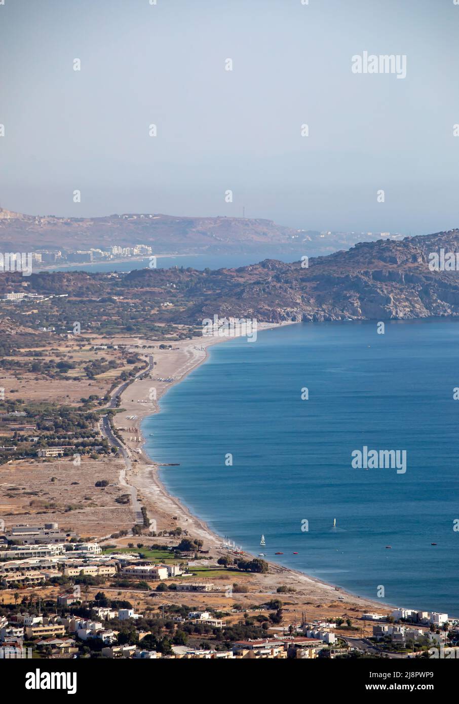 Vue depuis le monastère Saint de panagia tsambika, jour Banque D'Images