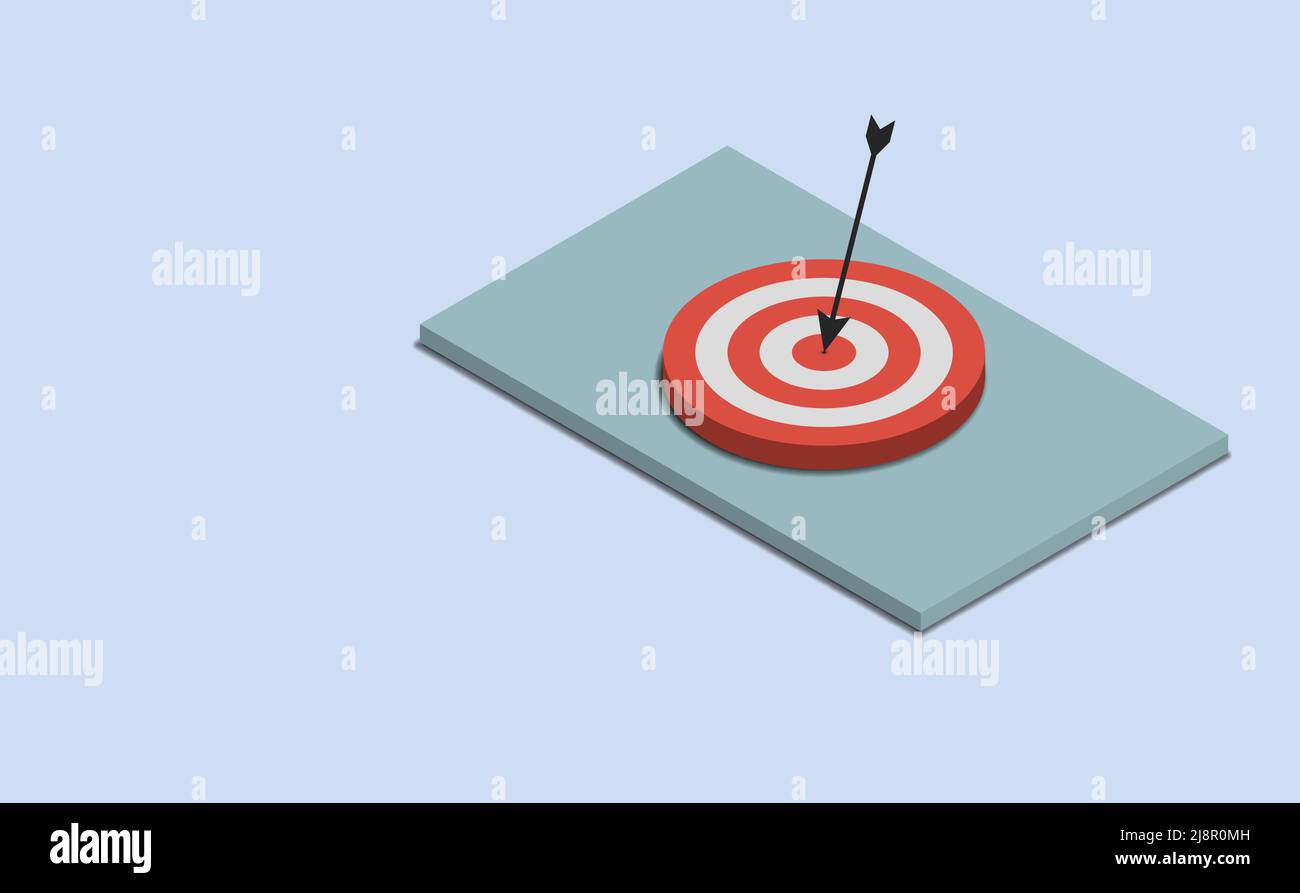 La flèche a atteint la vue de dessus isométrique du concept d'objectif de réussite de la cible 3D Illustration de Vecteur