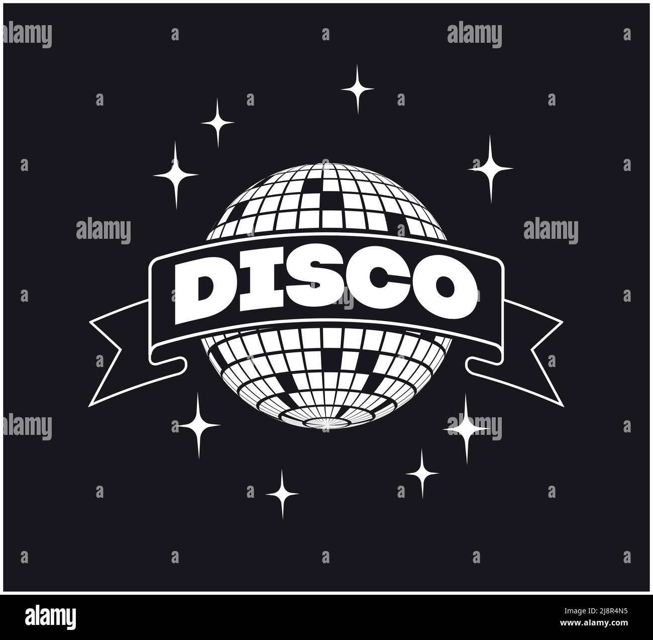 Icône Disco ball Vector. Modèle de fête DJ Disco Party Banner. Affiche de musique rétro. 80s. Partie 70s. Illustration de Vecteur