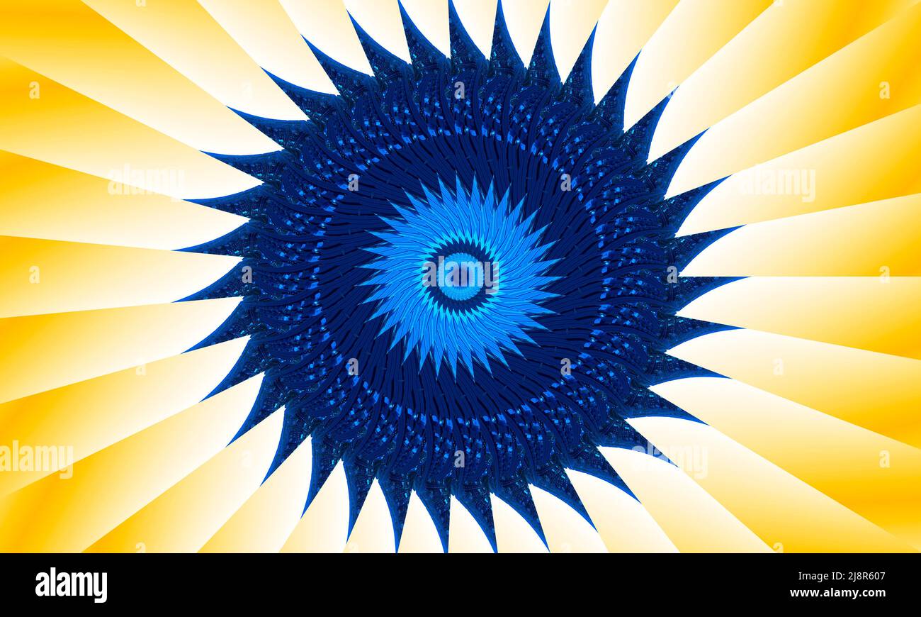 Spirale bleue de haute qualité sur fond de kaléidoscope abstrait pêche. Belle texture kaléidoscope multicolore. Conception unique de kaléidoscope générique. BES Banque D'Images