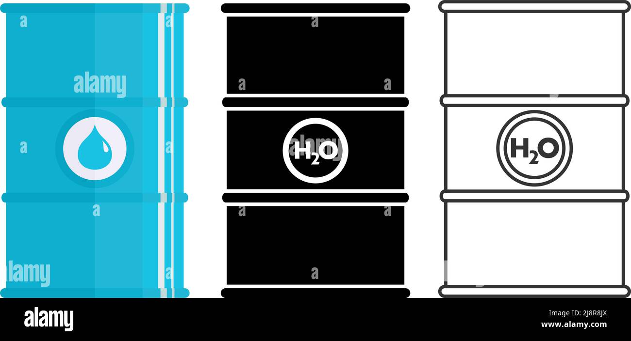 Différents fûts métalliques pour substances liquides, liquides, eau. Illustration vectorielle Illustration de Vecteur